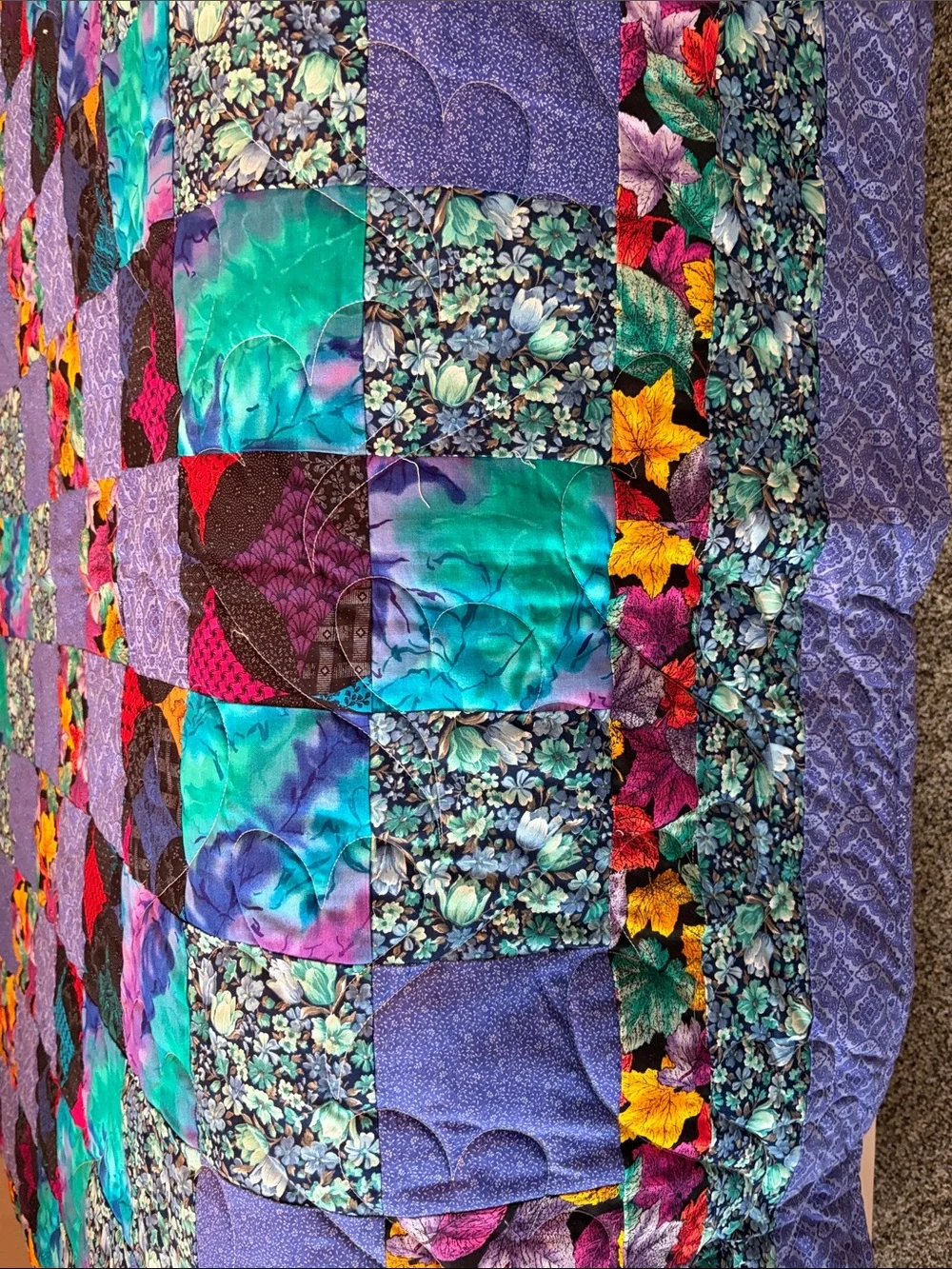 Handmade Multicolor Patchwork Quilt - Purple & Teal